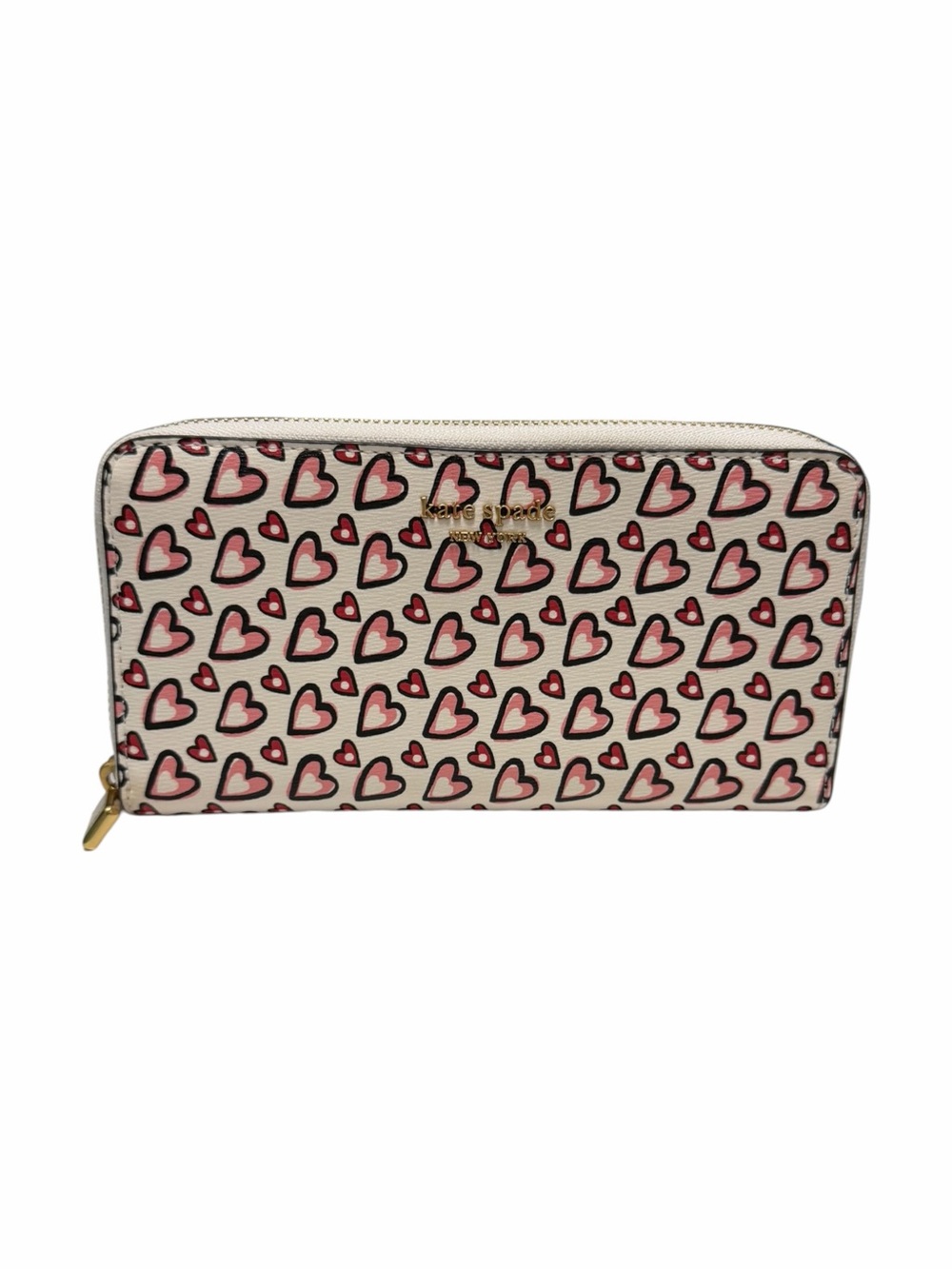Kate Spade Tan/Pink/Red Hearts Genuine Leather Wallet